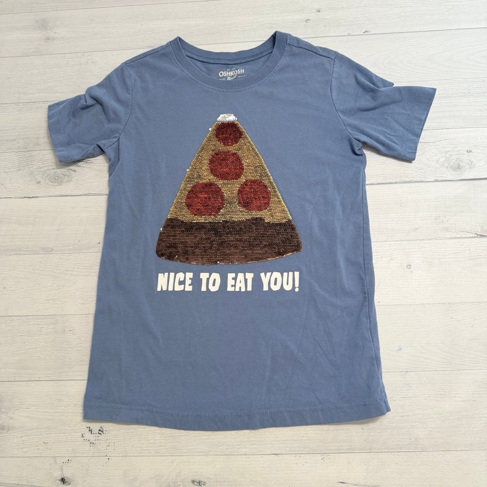 OshKosh B'Gosh kids reversible sequin pizza shark shirt size 8